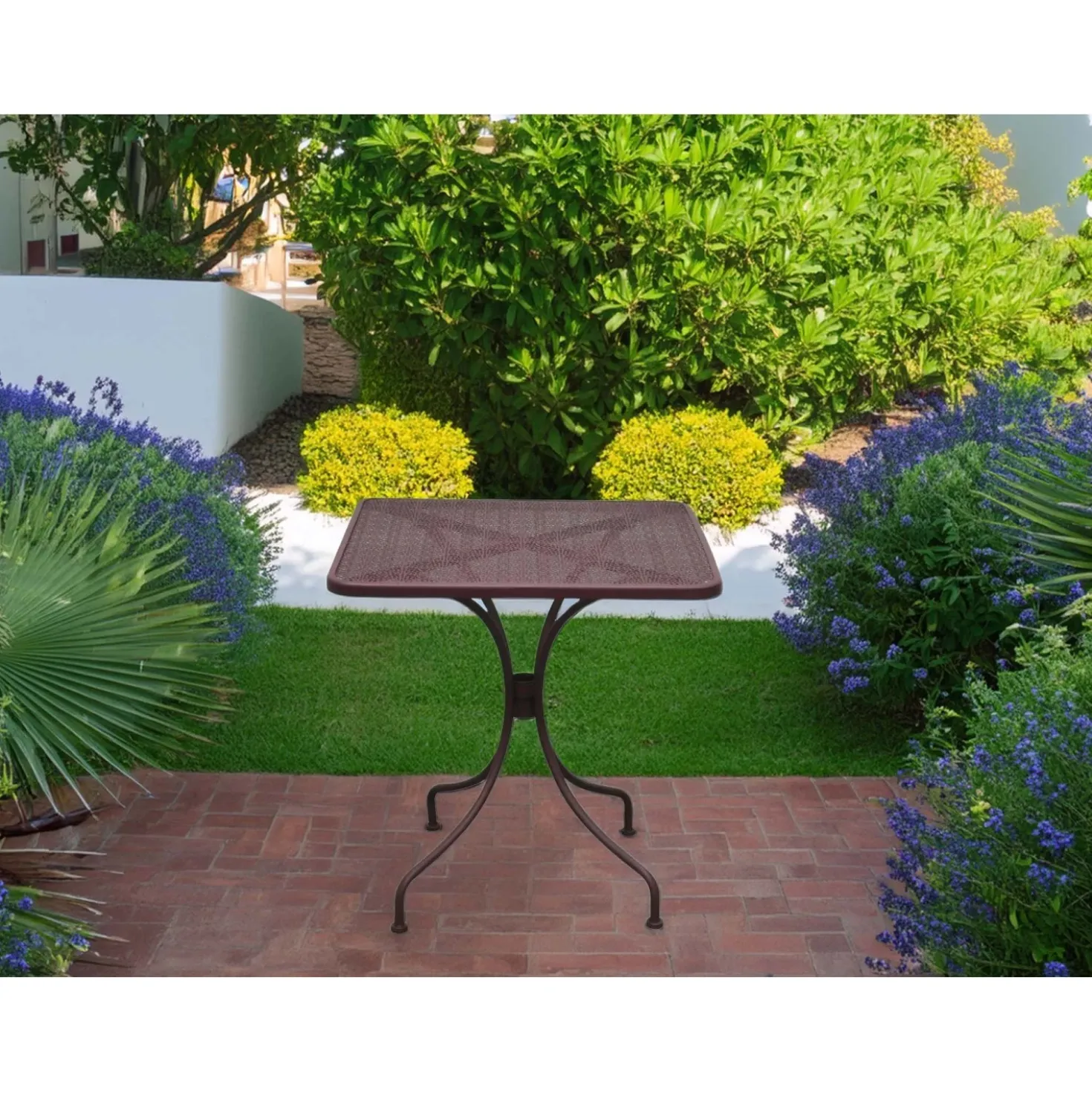 Tavolo da giardino quadrato in ferro con decoro traforato 70x70 cm H 72 cm