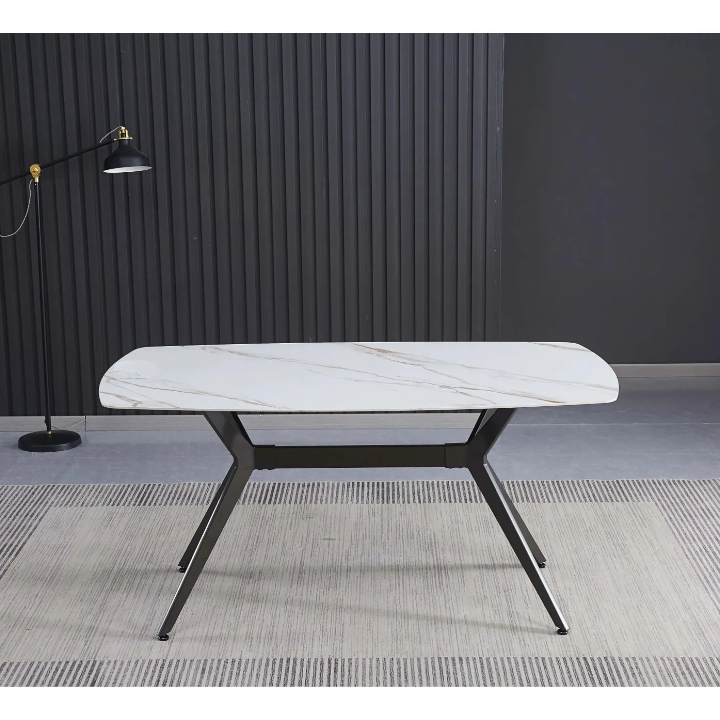 Tavolo da pranzo fisso Callista marmo bianco lucido 160x90x76 cm