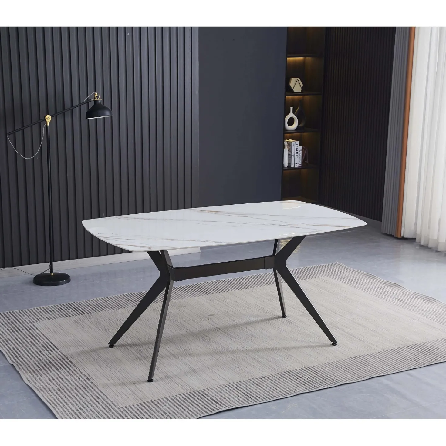 Tavolo da pranzo fisso Callista marmo bianco lucido 160x90x76 cm