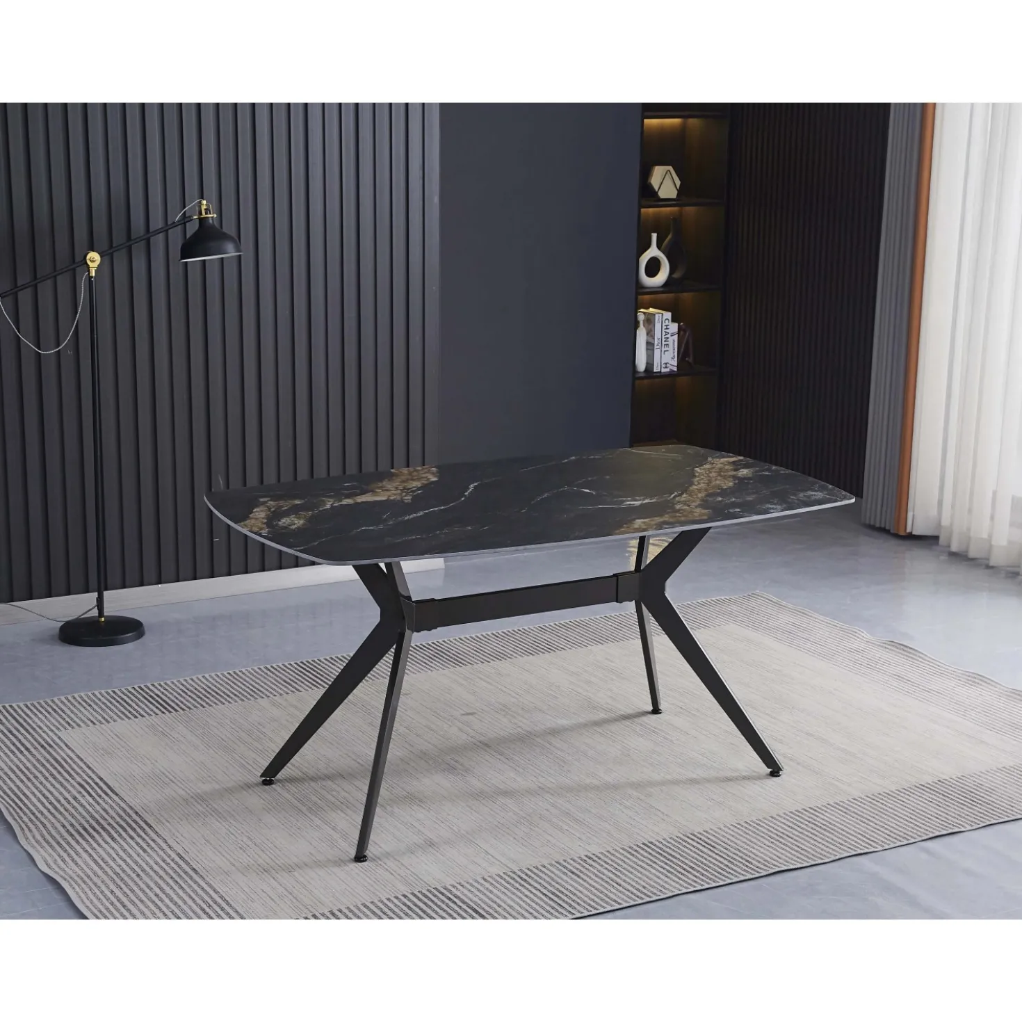 Tavolo da pranzo fisso Callista marmo nero 160x90x76 cm