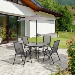 Tavolo e sedie da giardino Ocean Oak in ferro e polystone grigio 4 posti
