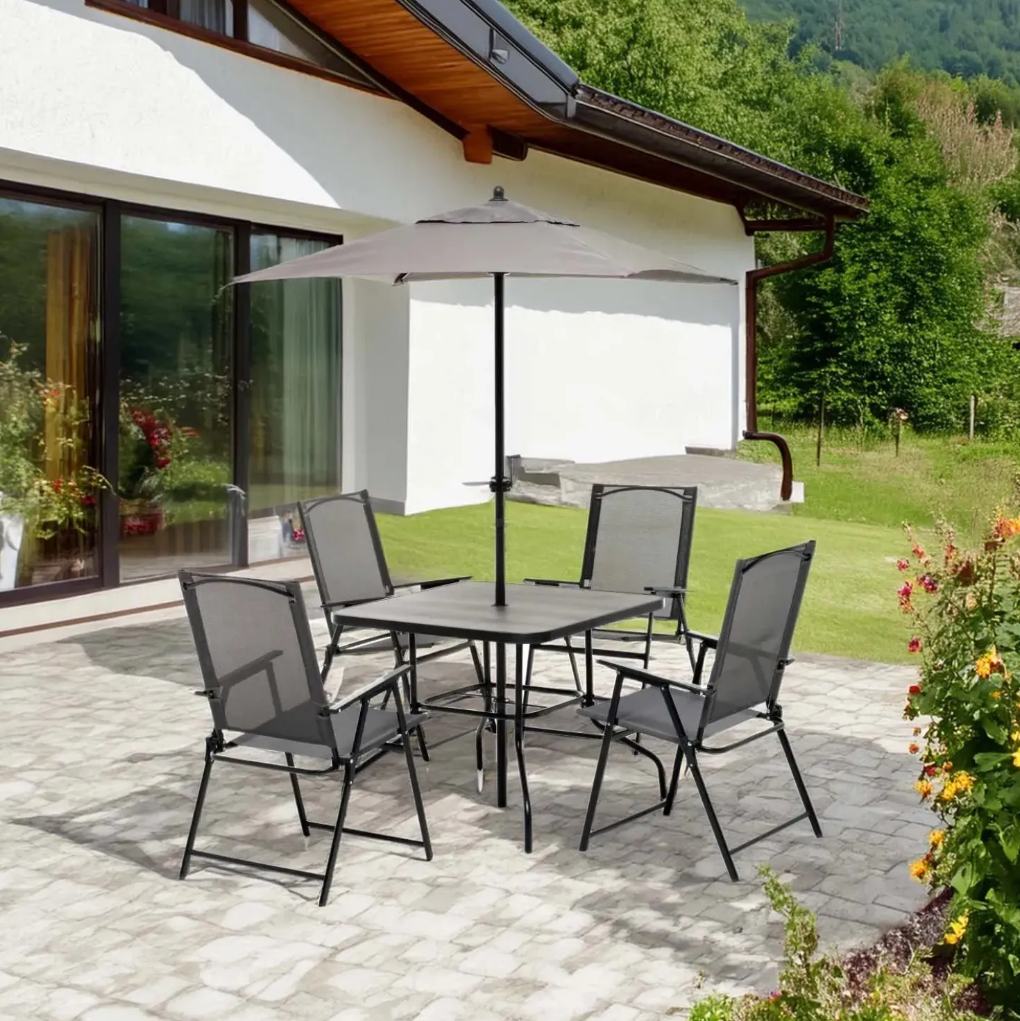 Tavolo e sedie da giardino Ocean Oak in ferro e polystone grigio 4 posti