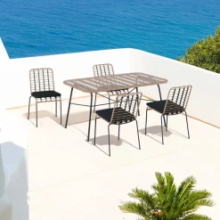 Tavolo e sedie da giardino in acciaio e rattan antracite 4 posti