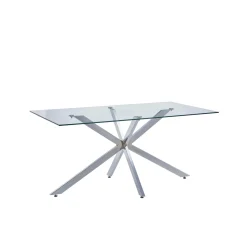 Tavolo fisso rettangolare con piano in vetro e gamba cromata 160x90x75 cm