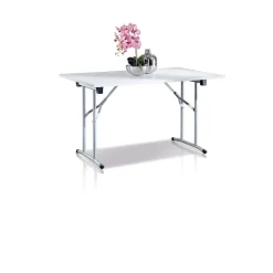 Tavolo pieghevole con gambe in metallo bianco