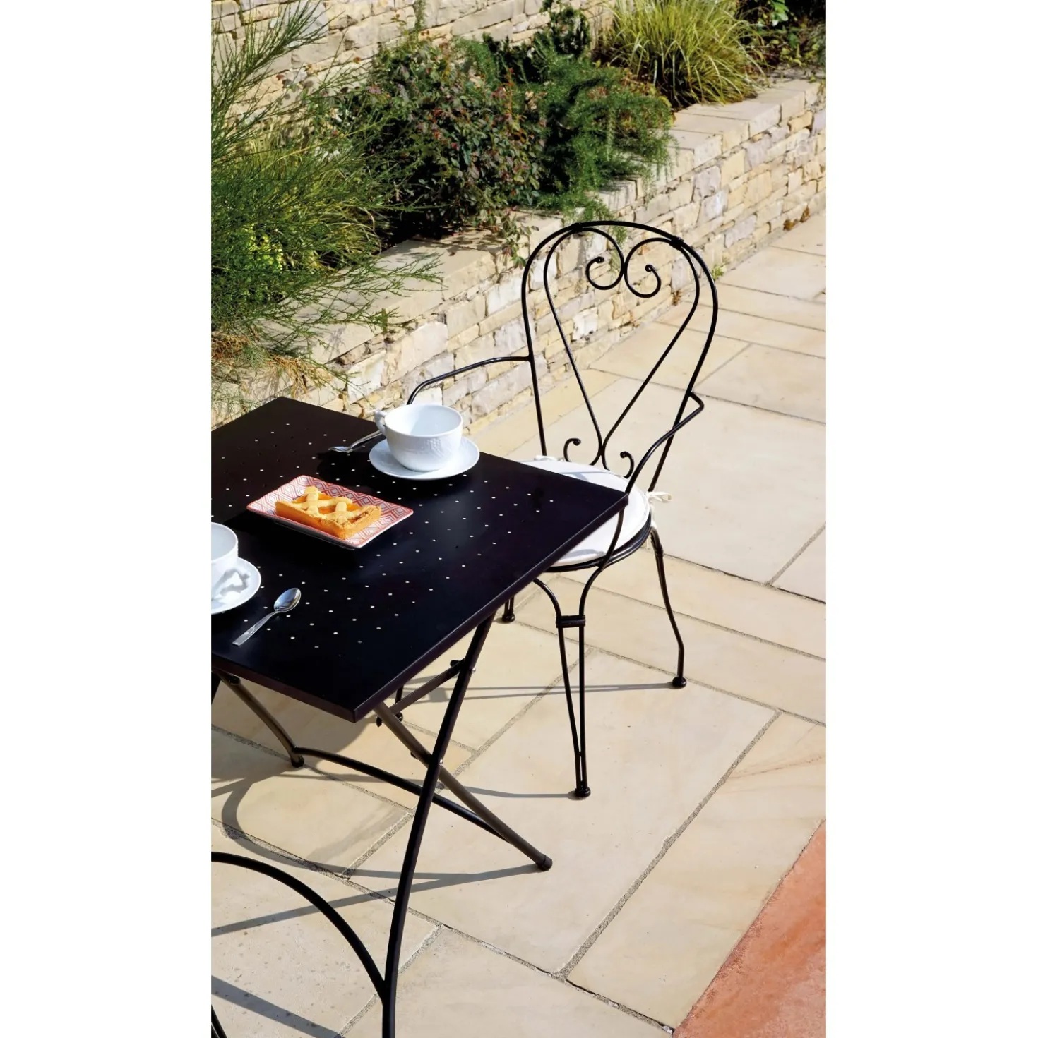 Tavolo pieghevole da giardino in ferro nero 70x70 cm