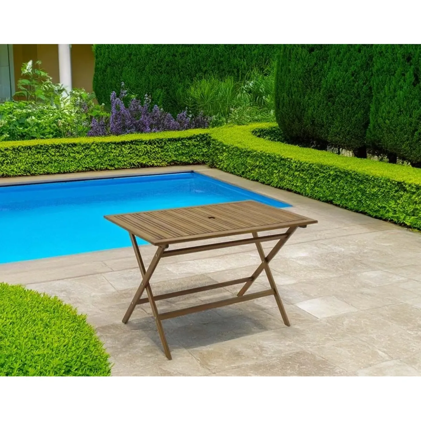 Tavolo pieghevole da giardino in acacia 120x70x76 cm