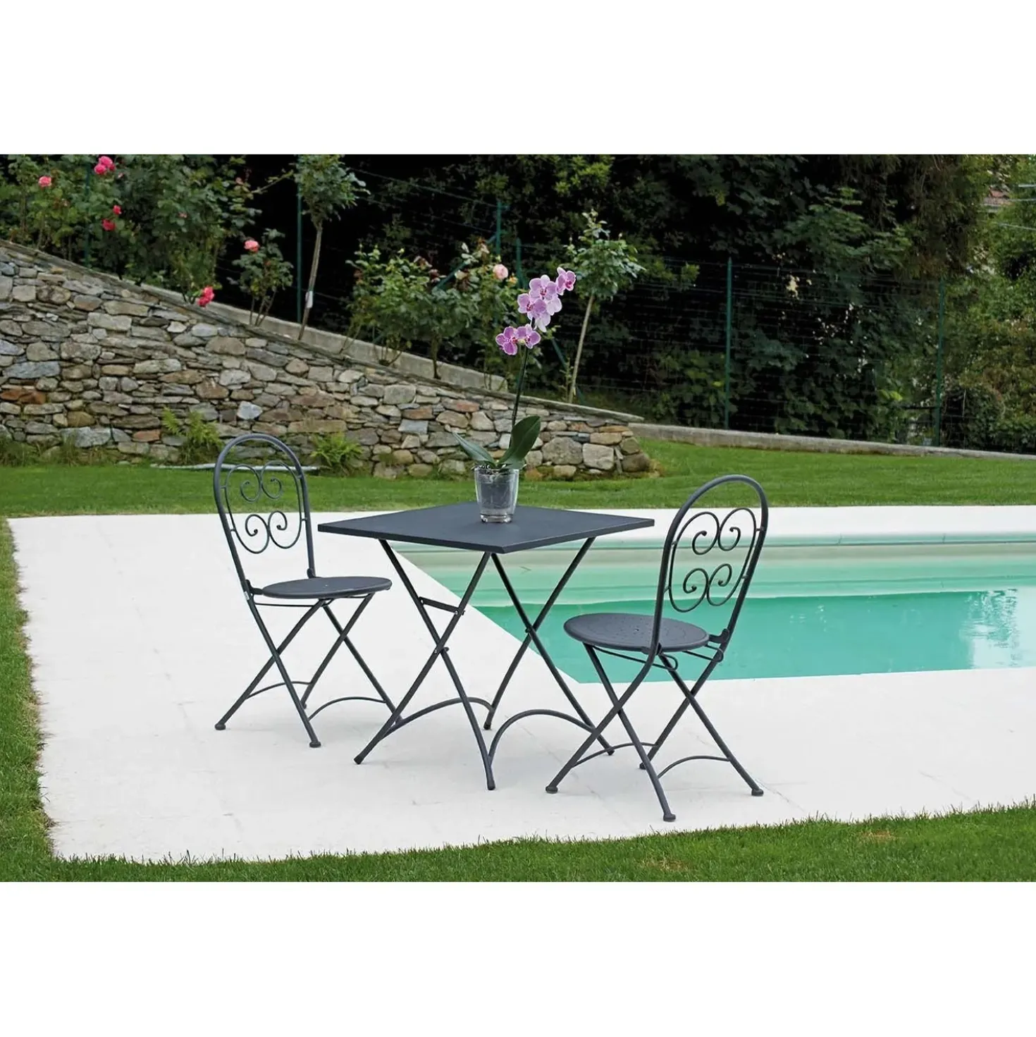 Tavolo pieghevole da giardino in ferro nero 70x70xH74 cm