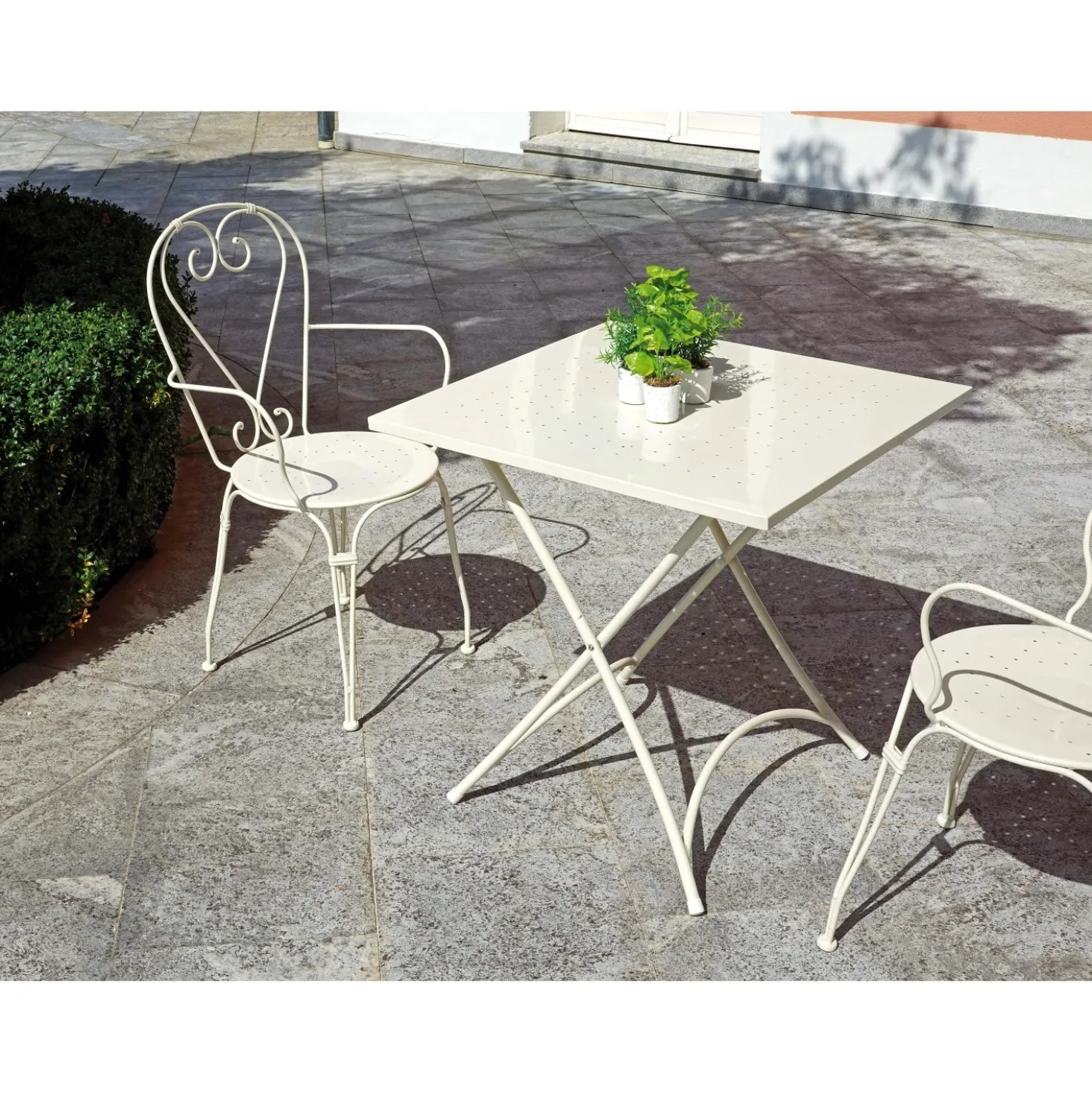 Tavolo pieghevole da giardino in ferro in avorio 70x70 cm