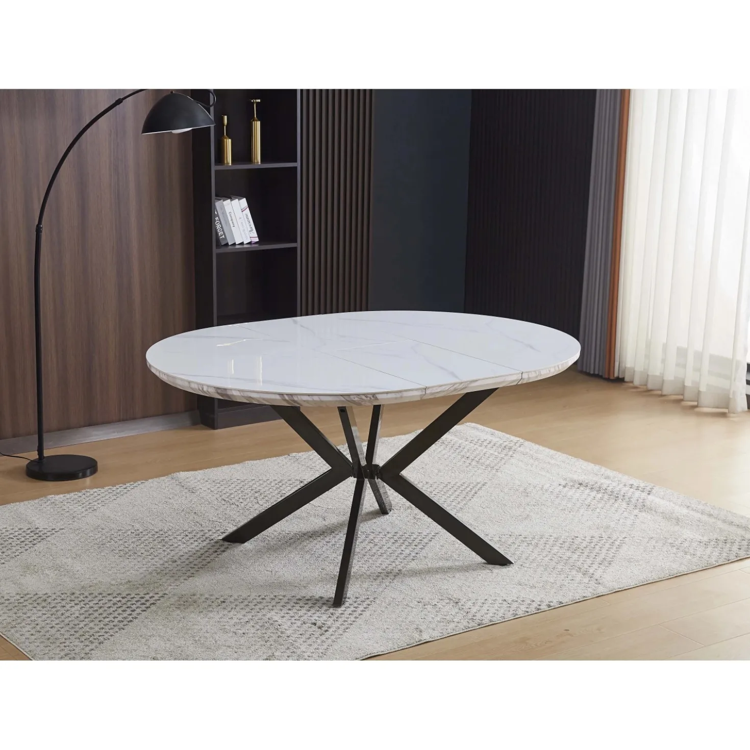 Tavolo rotondo allungabile Evelina marmo bianco lucido 120x120x76 cm