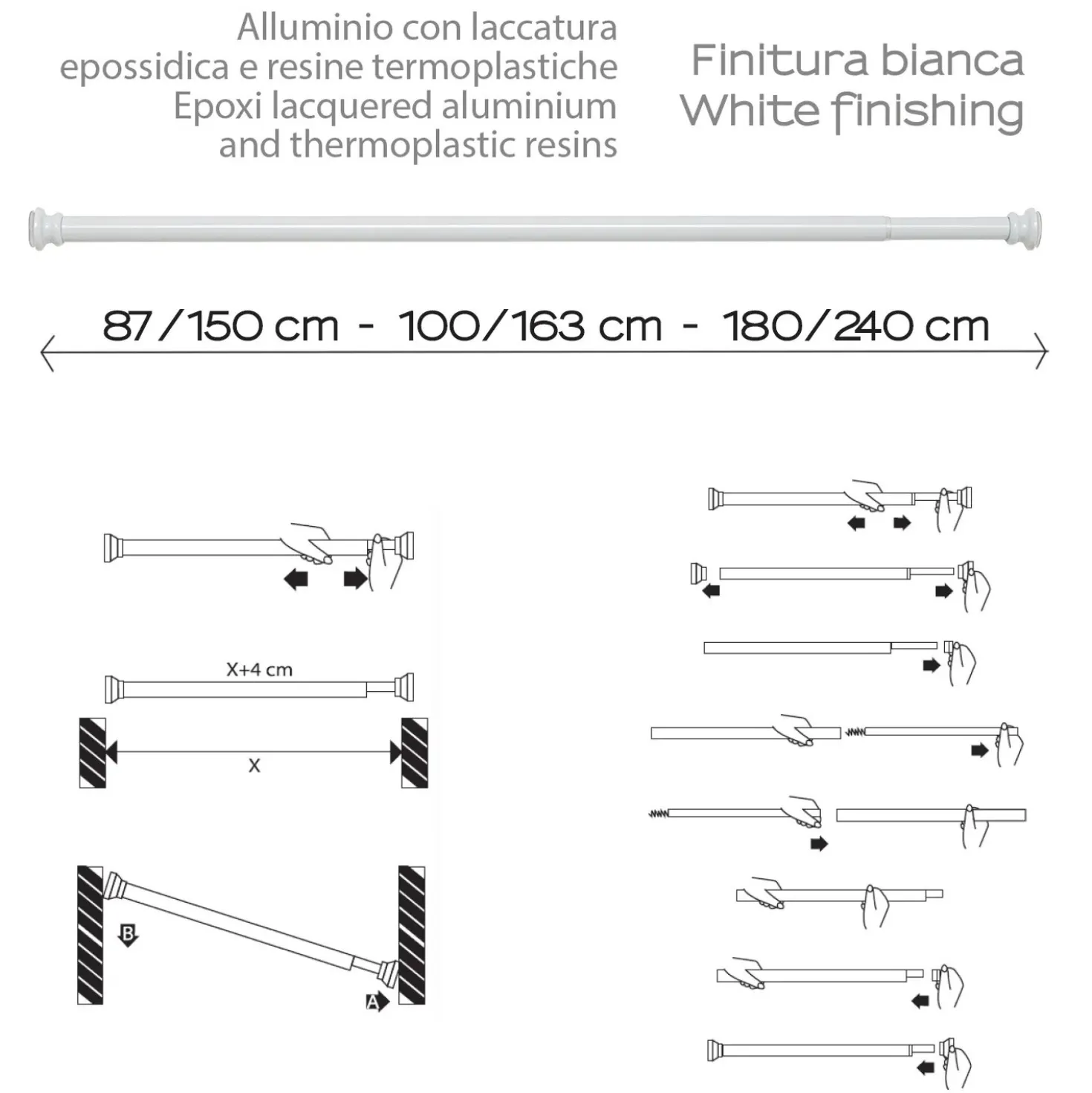 Telaio doccia estensibile 180/240 cm bianco