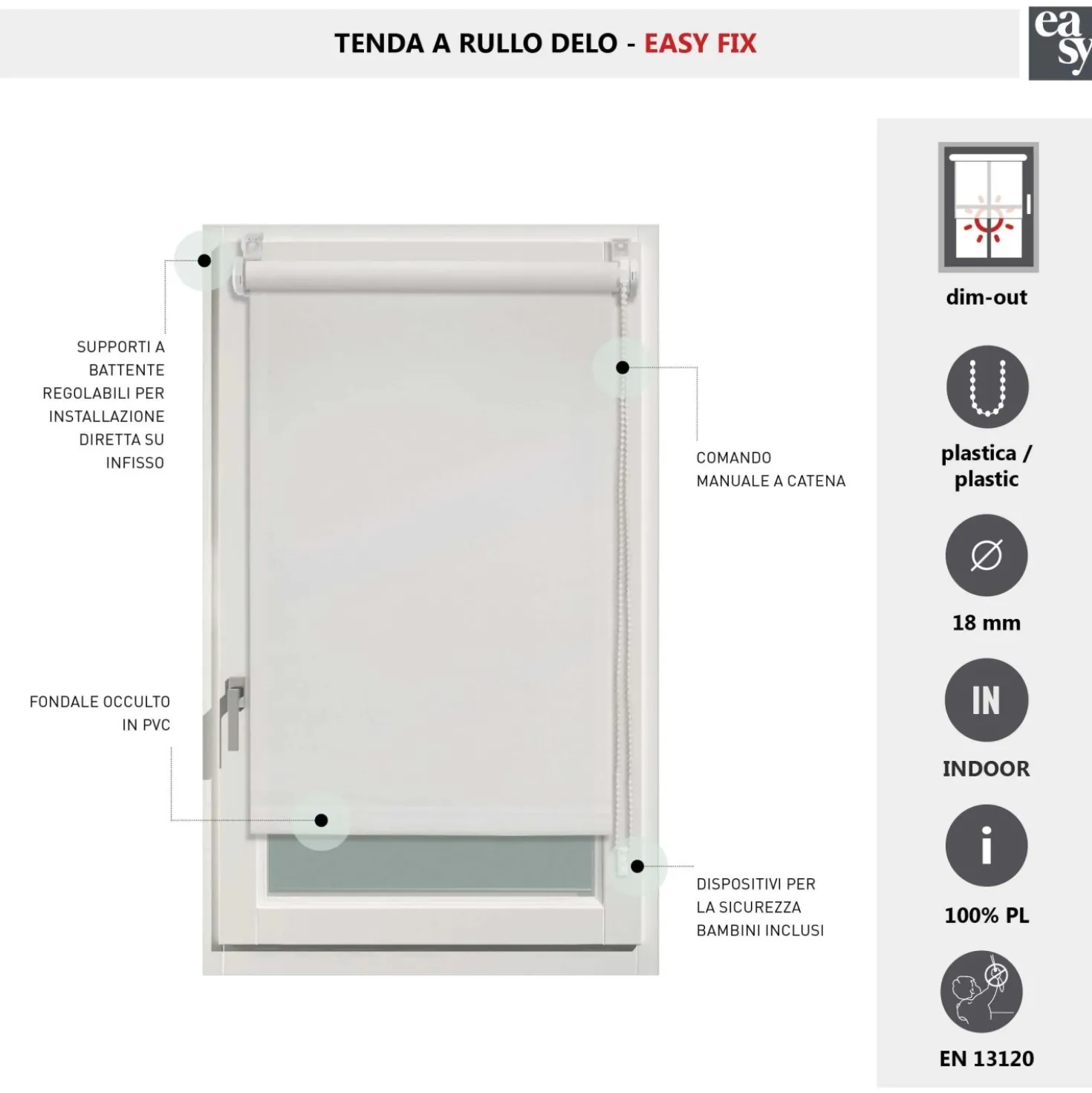 Tenda a rullo Easyfix filtrante fissaggio a incastro grigio 50 x 150 cm