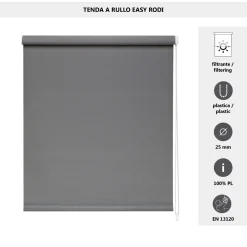 Tenda a rullo semifiltrante Rodi L 150 x H 252 cm grigio scuro