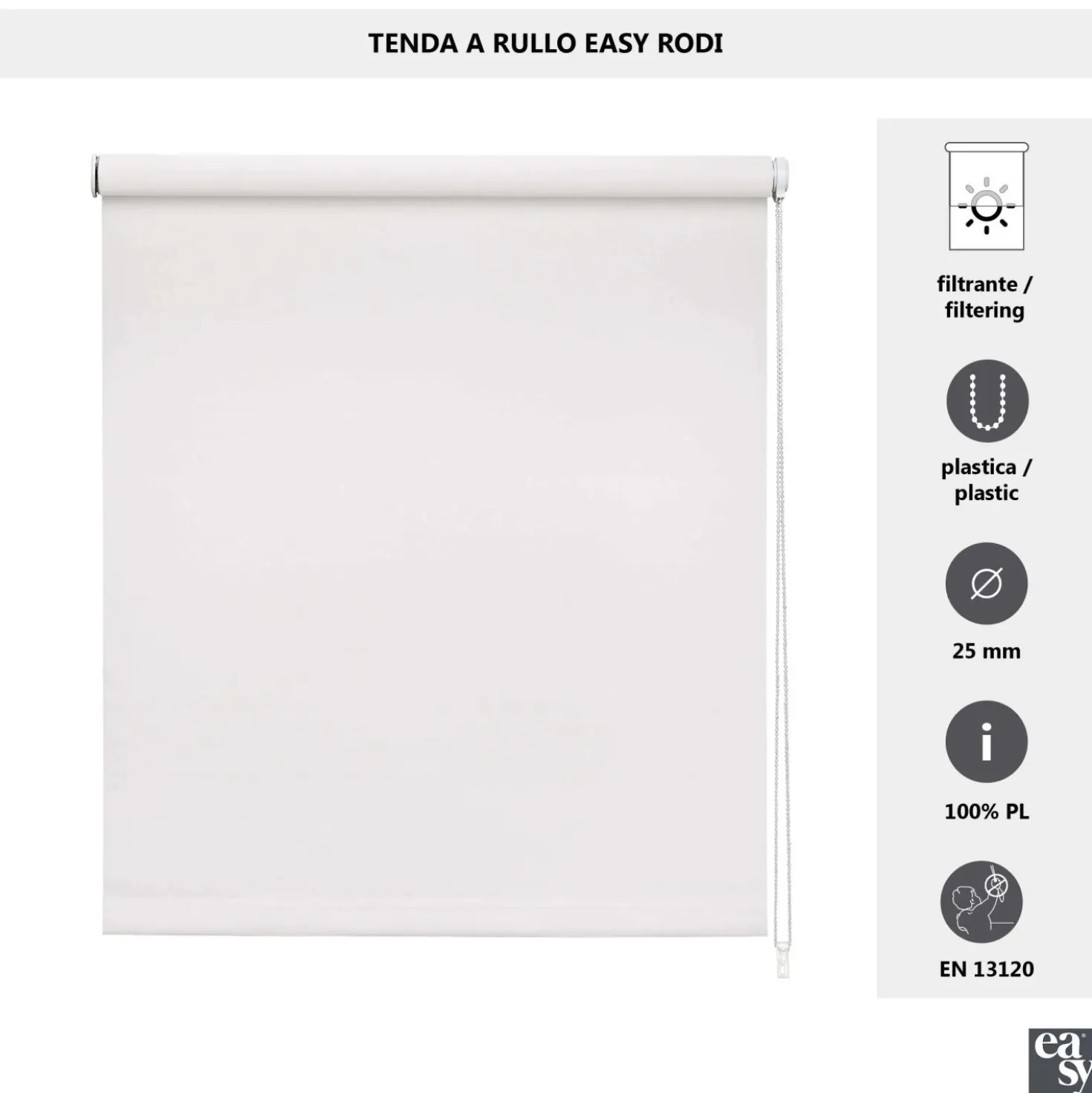 Tenda a rullo semifiltrante Rodi L 120 x H 252 cm bianco