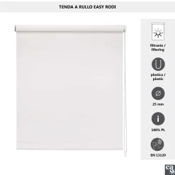 Tenda a rullo semifiltrante Rodi L 90 x H 252 cm bianco