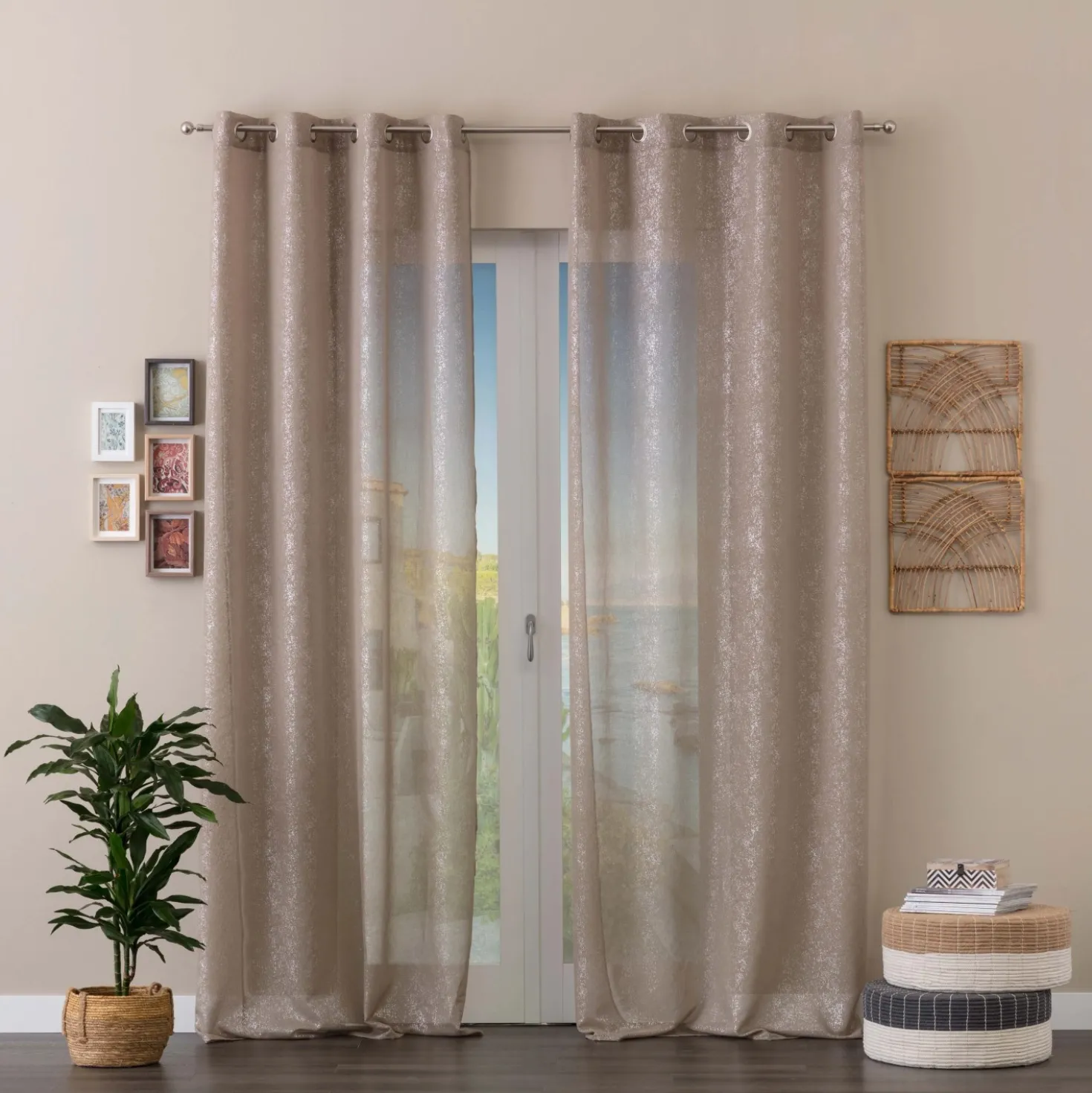 Tenda arredo Glitter L 140 x H 280 cm tortora