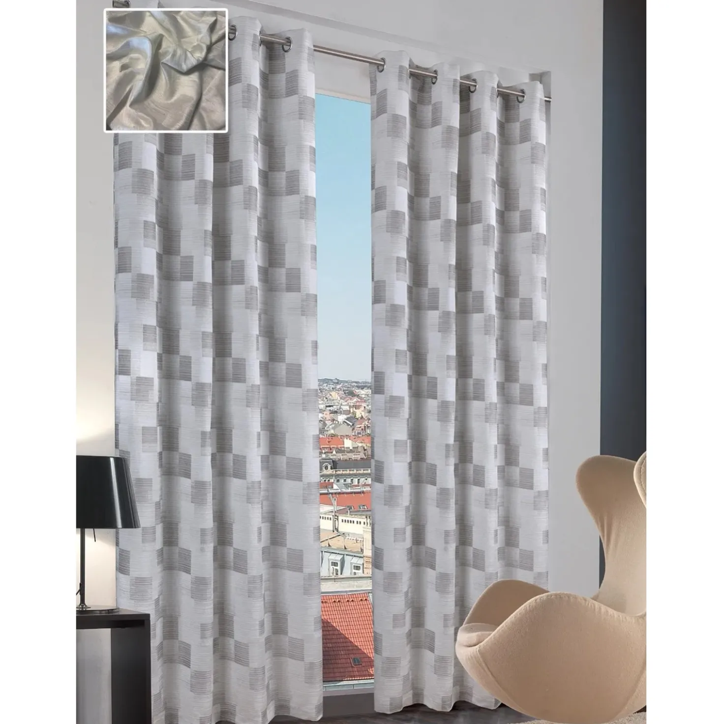 Tenda arredo Scacchi L 140 x H 280 cm bianco