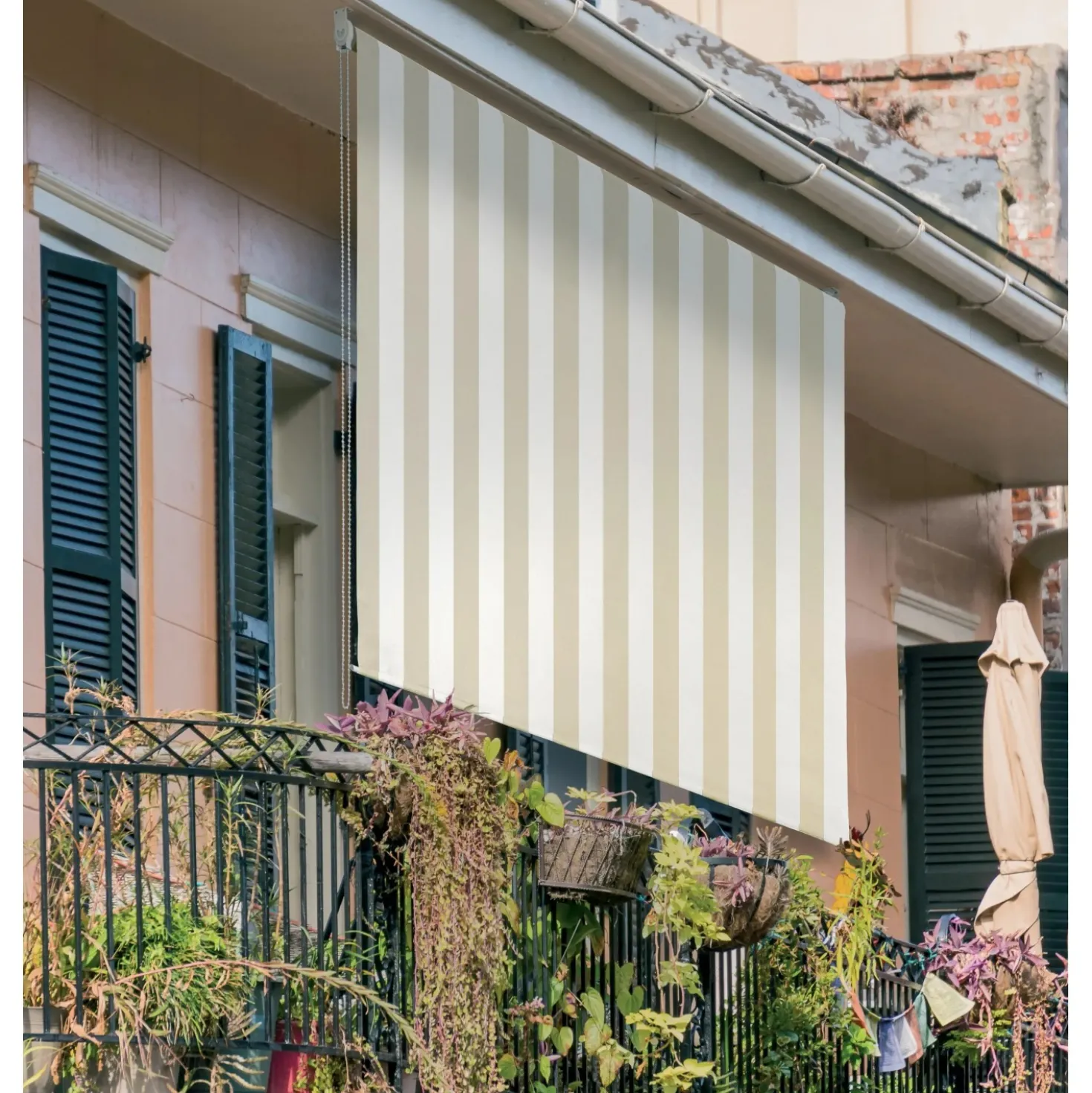 Tenda da sole a caduta verticale con rullo 150x250 cm ecrù rigato