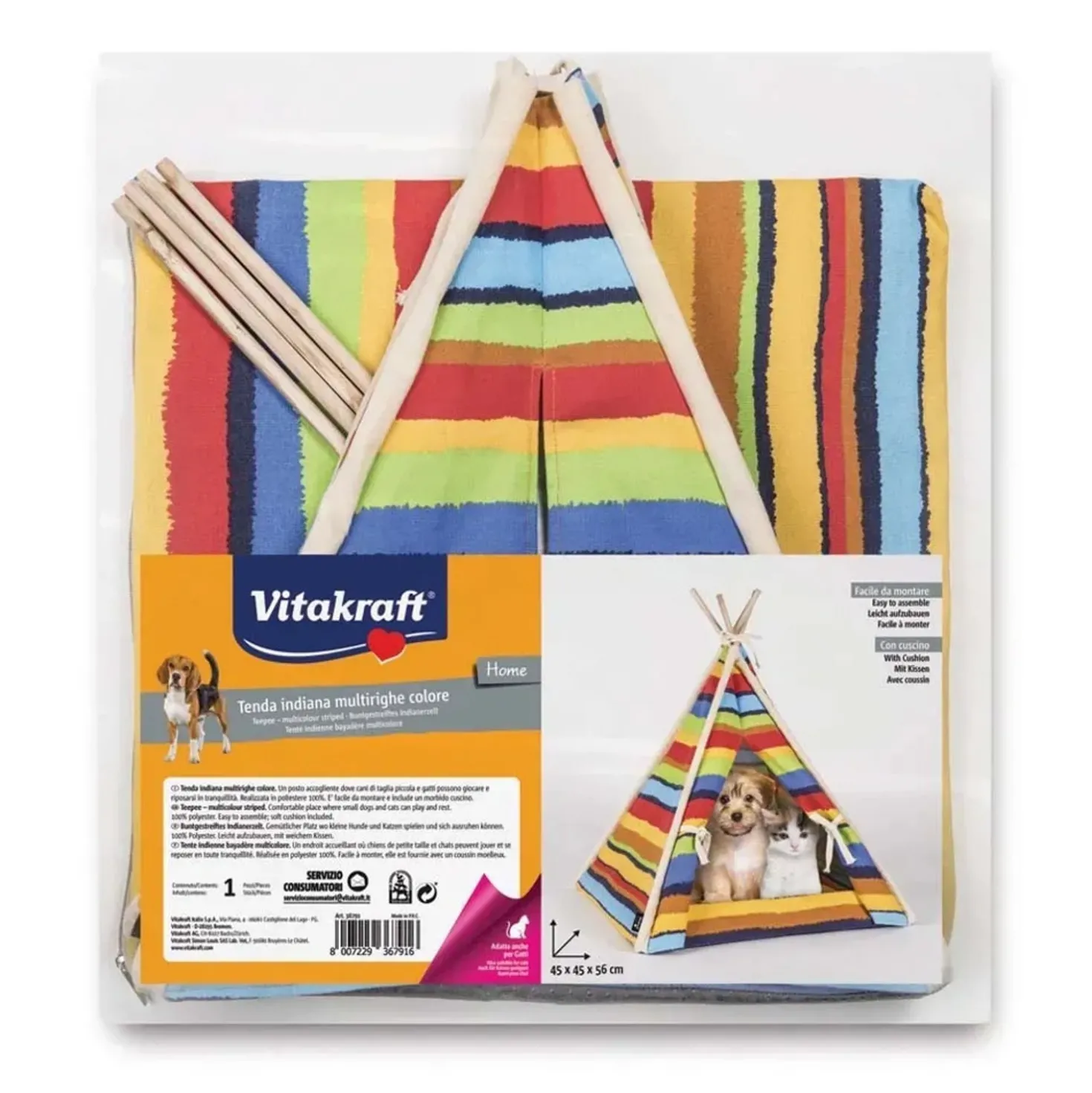 Tenda indiana righe multicolore per cani e gatti 45x45x56 cm