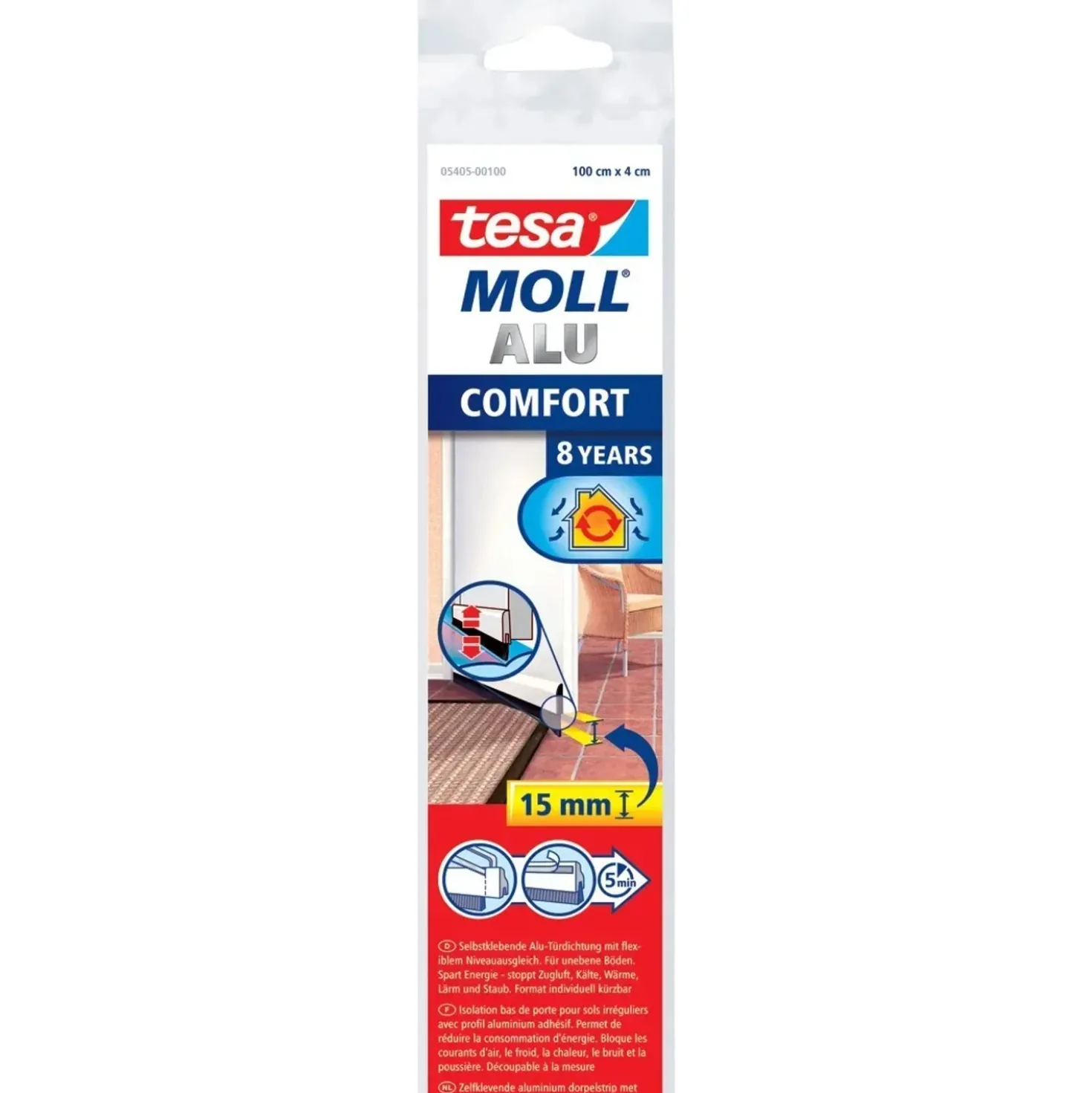 Tesa asta sottoporta Tesamoll Comfort per pavimenti non uniformi bianca