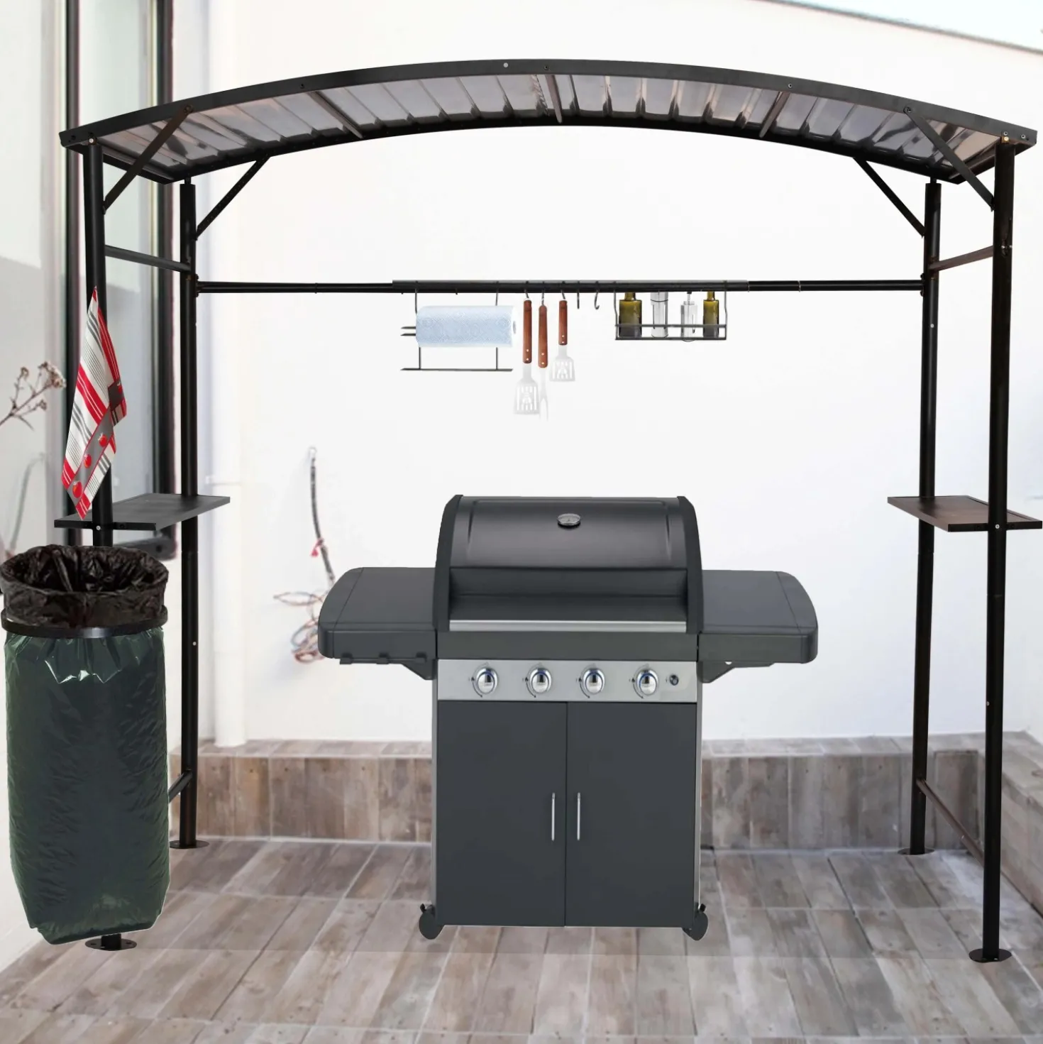 Tettoia barbecue in acciaio antracite 167x128 cm