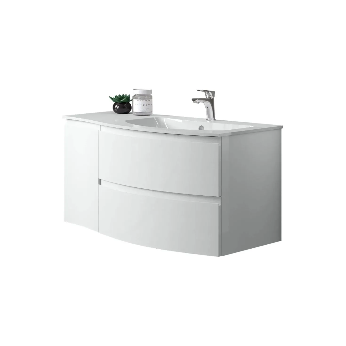 Top lavabo in acrilico vasca a destra bianco lucido 71x14x52 cm