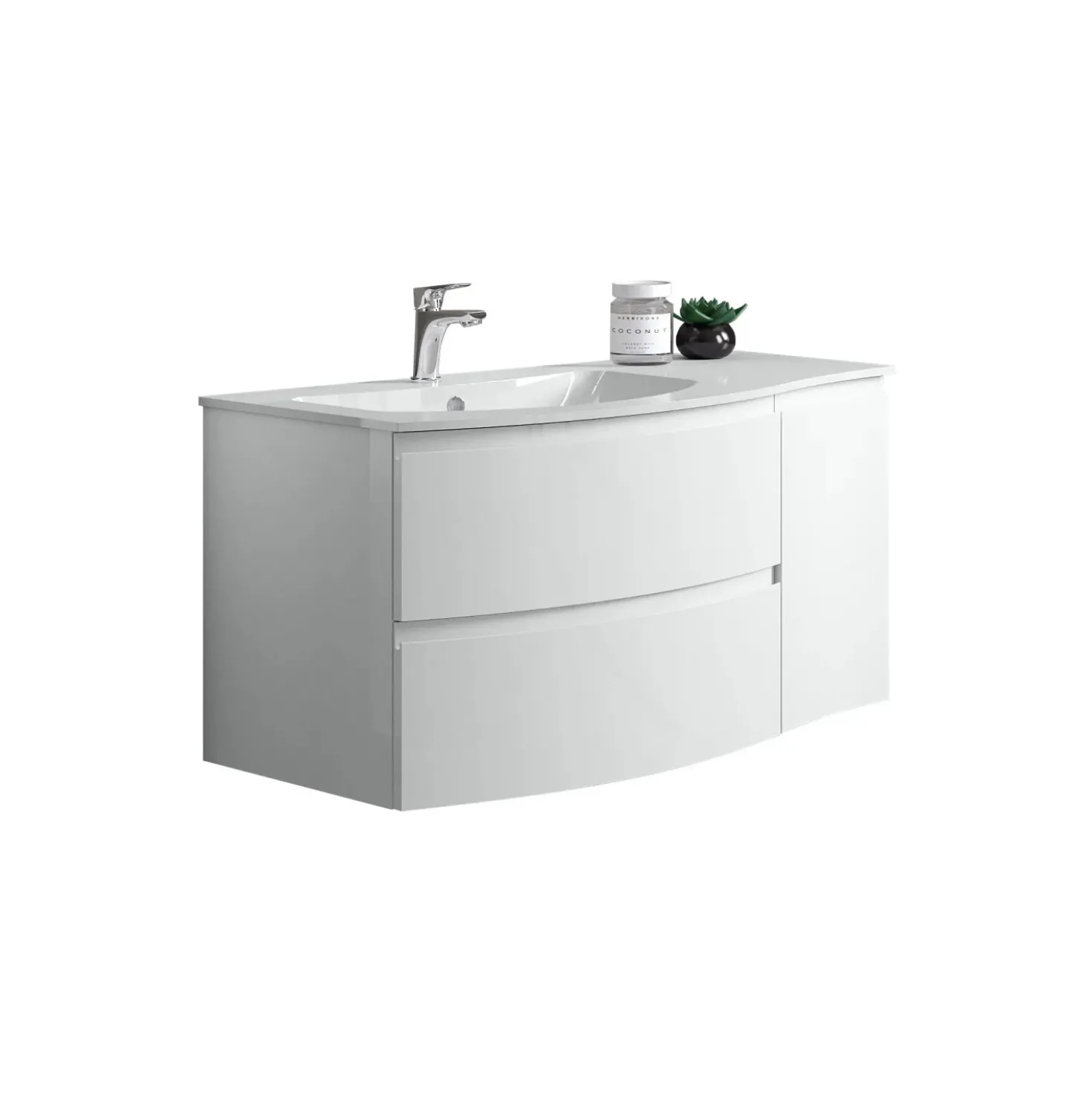 Top lavabo in acrilico vasca a sinistra bianco lucido 71x14x52 cm