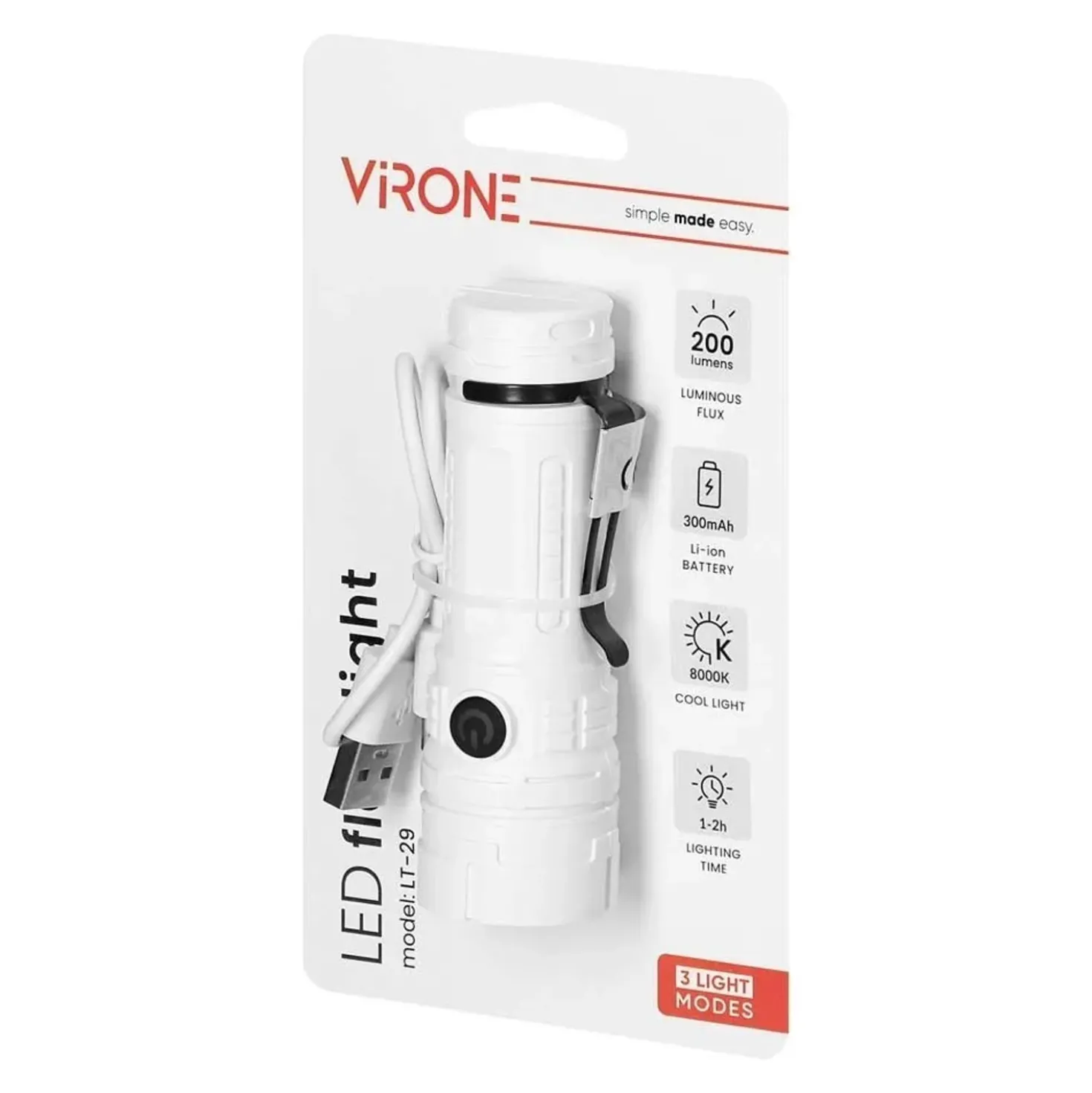 Torcia a LED a batteria ricaricabile USB 200 lm