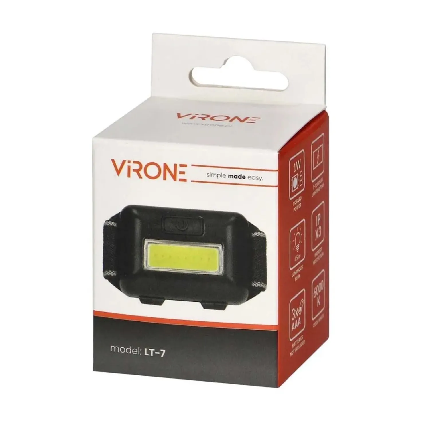 Torcia frontale LED COB a batteria 1W 3xAAA non incluse