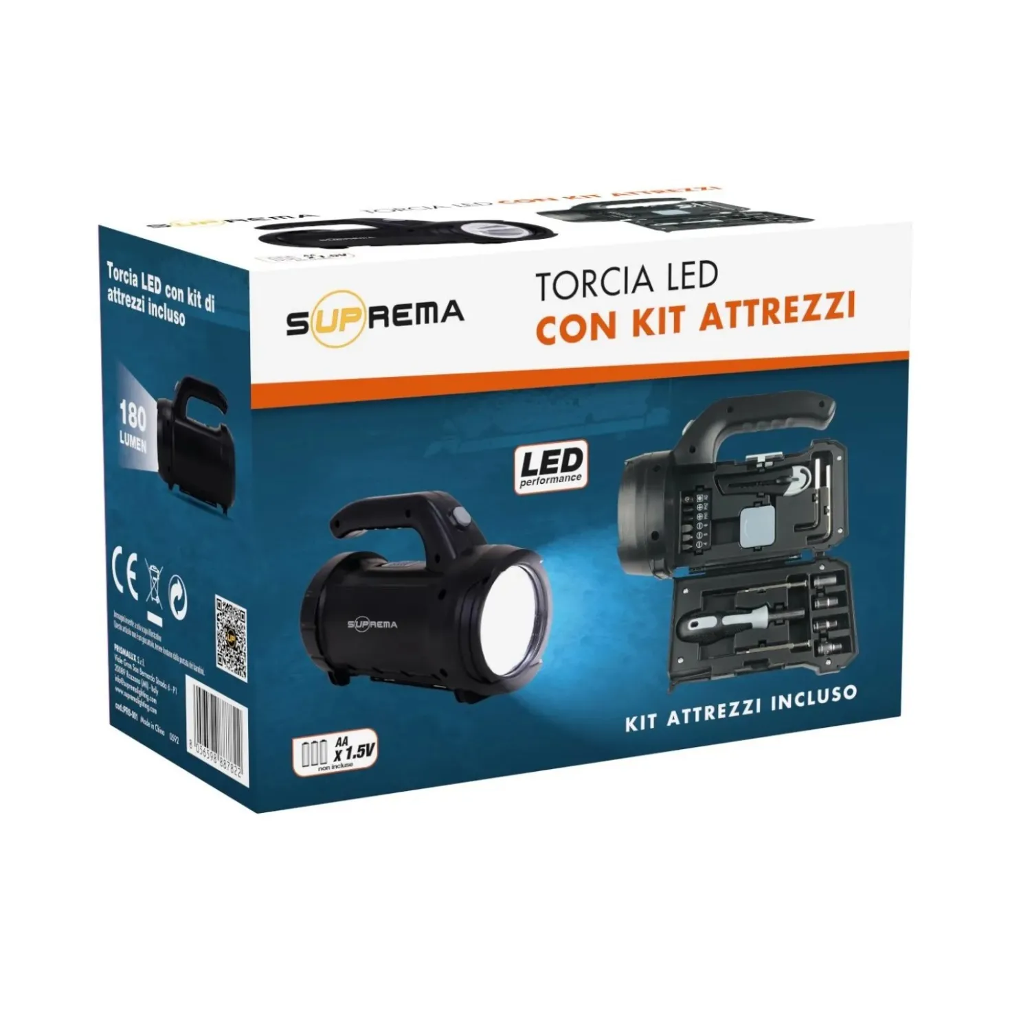 Torcia led multiuso con kit attrezzi a batterie (3xAAA) 10W 300lm