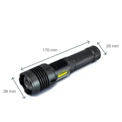 Torcia LED ricaricabile USB C 1200 lm con zoom in Alluminio Aeronautico