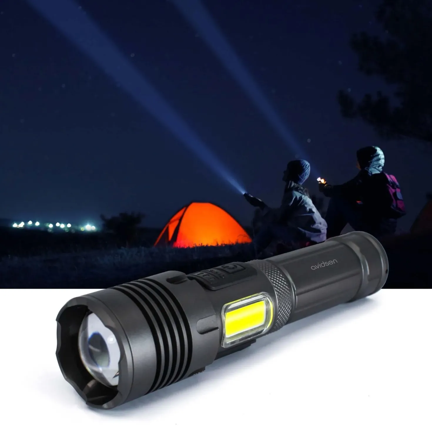 Torcia LED ricaricabile USB C 1200 lm con zoom in Alluminio Aeronautico