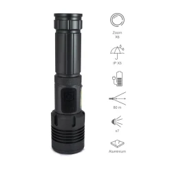 Torcia LED ricaricabile USB C 1200 lm con zoom in Alluminio Aeronautico