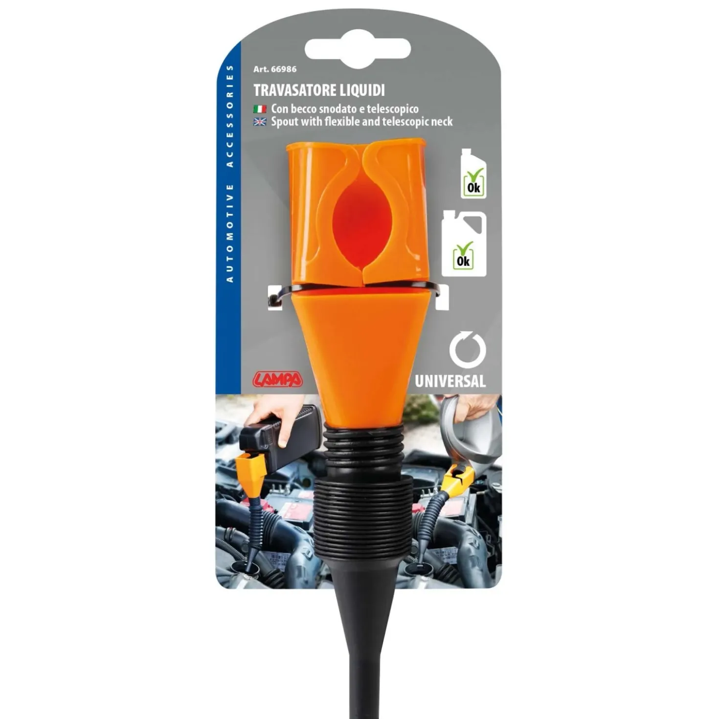Travasatore universale per liquidi con becco snodato e telescopico 9-18 cm
