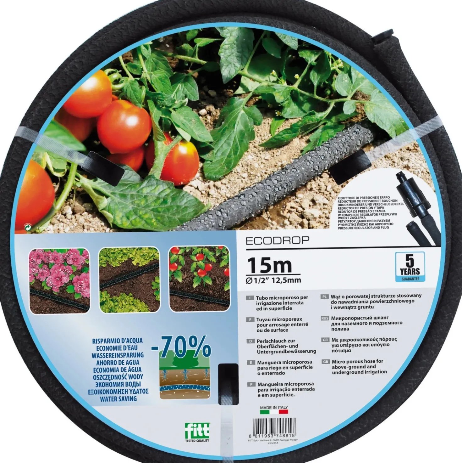 Tubo irrigazione microporoso kit Ecodrop 15 m x Ø 12,5 mm nero