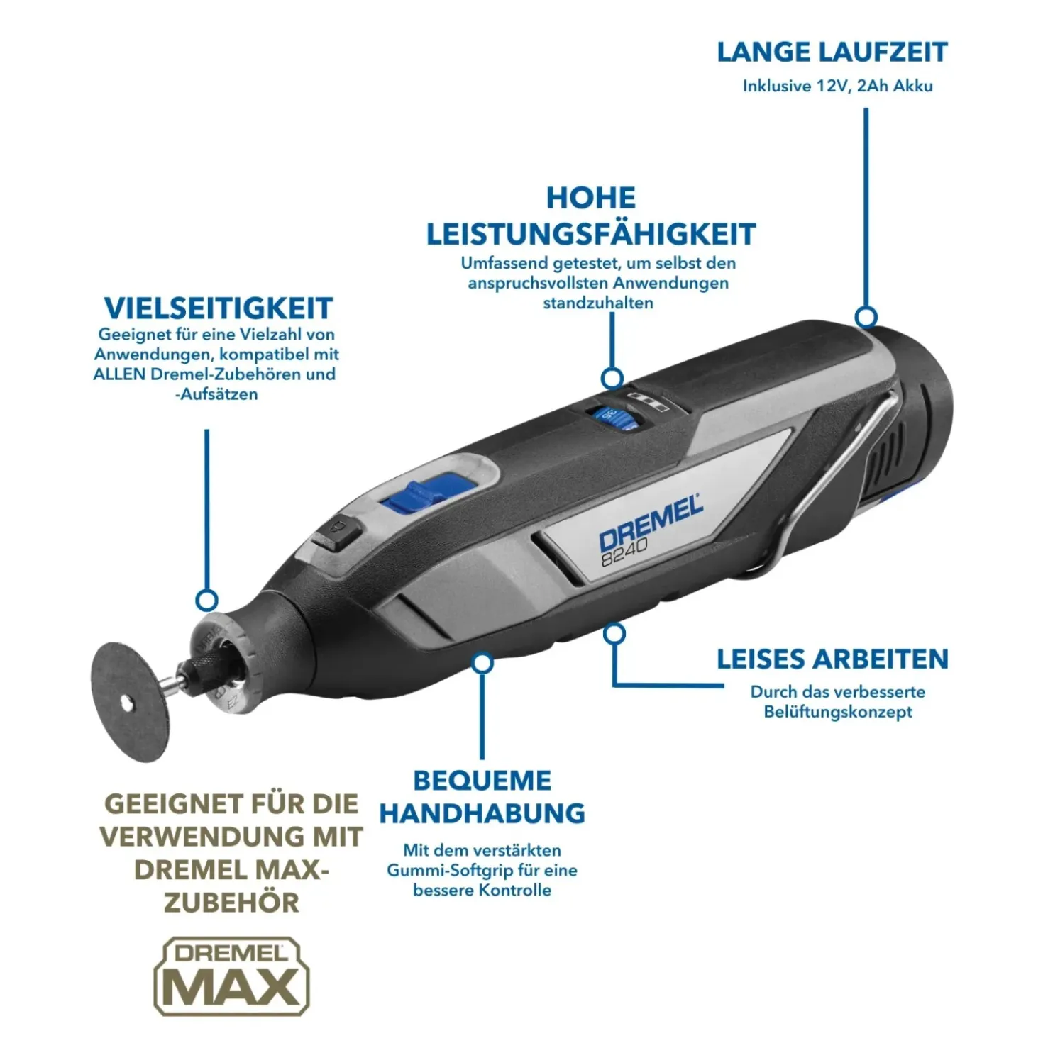 Utensile multifunzione Dremel 8240 a batteria 12V-2Ah
