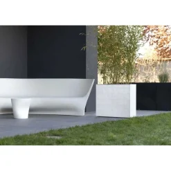 Vaso Swingmood in plastica con ruote 70 cm grigio bianco pietra