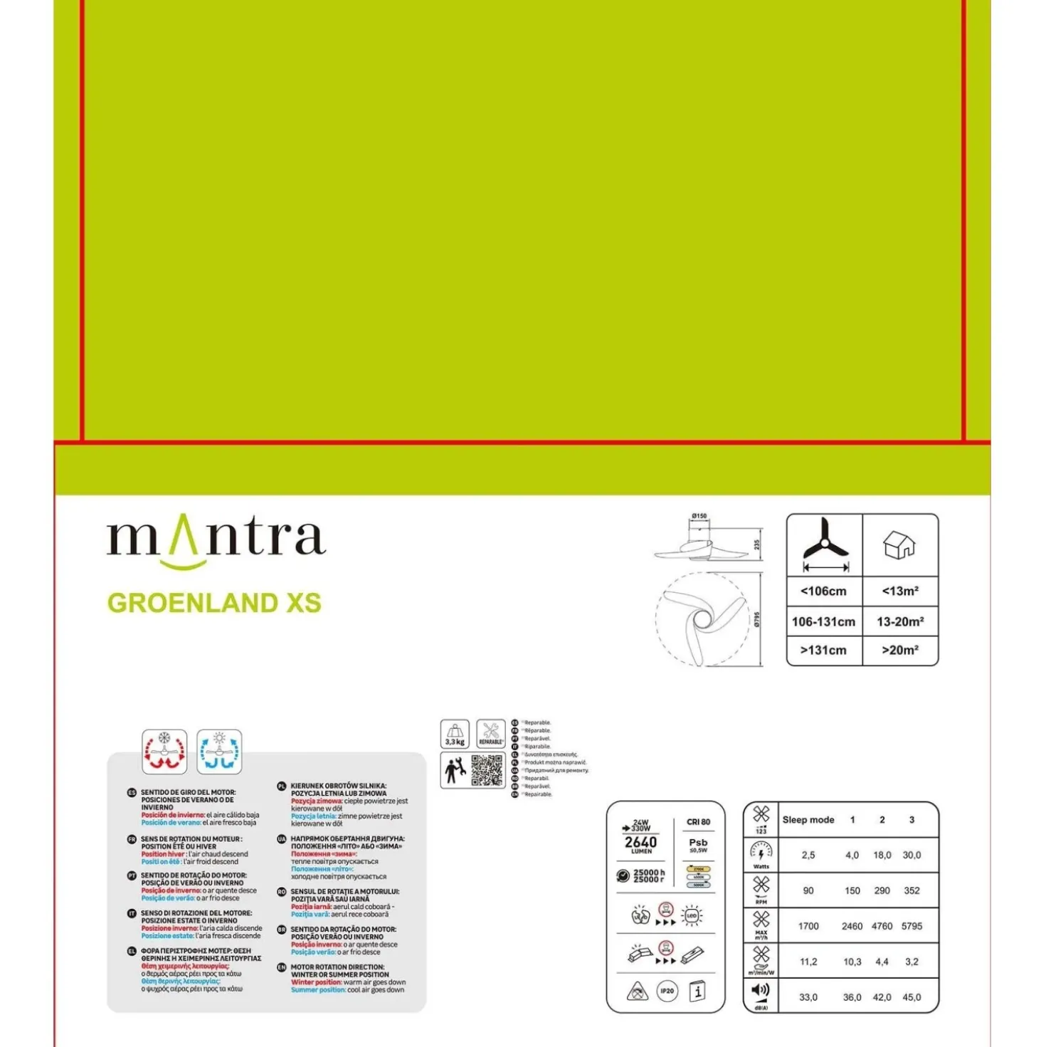 Ventilatore da soffitto con luce LED Groeland 2640 lm 3000/5000 K Ø 79,5x21 cm