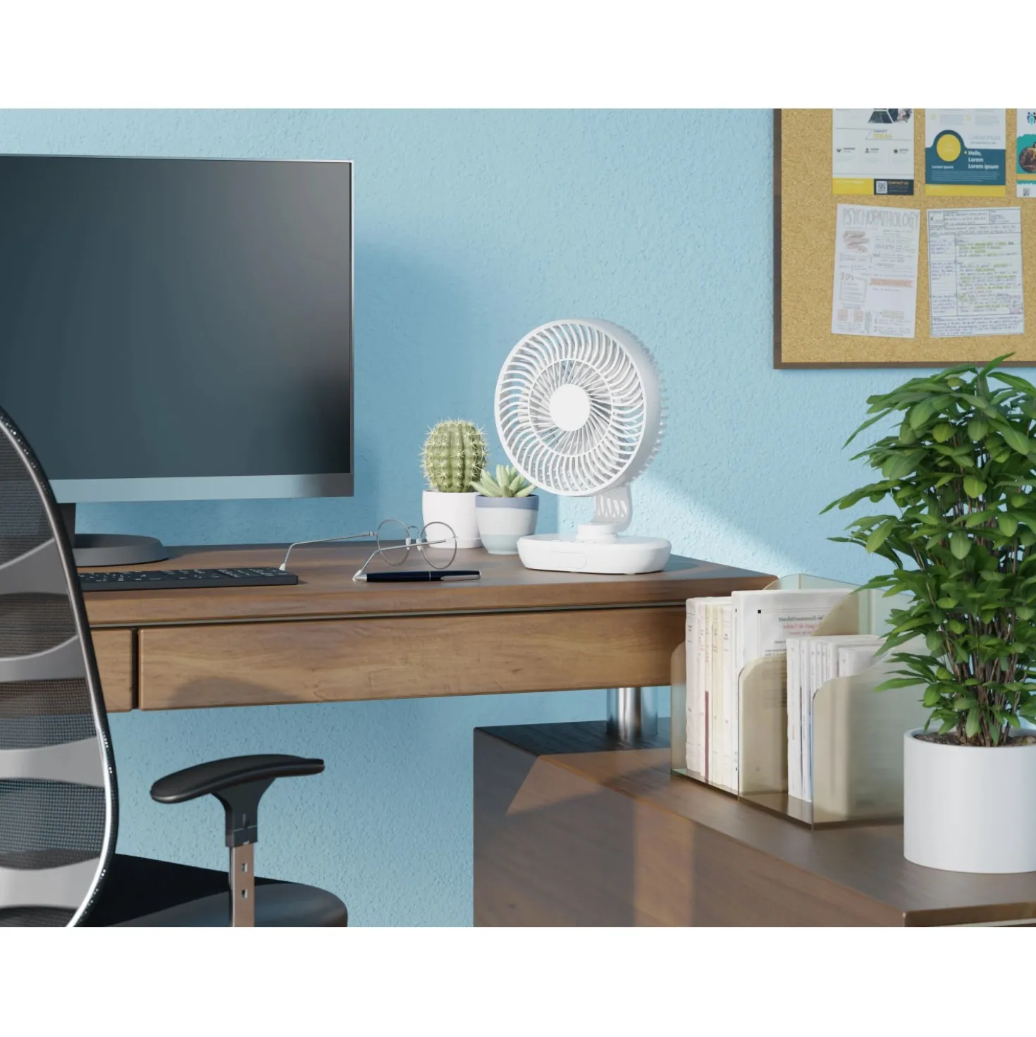 Ventilatore da tavolo a batteria Ø 20 cm Bianco