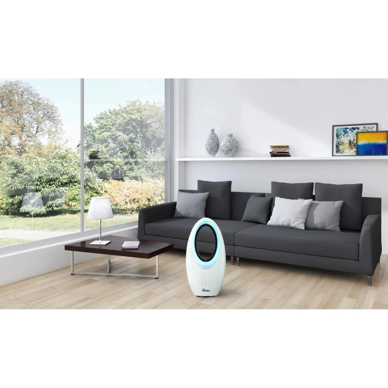 Ventilatore da terra Muna Bladeless senza pale bianco
