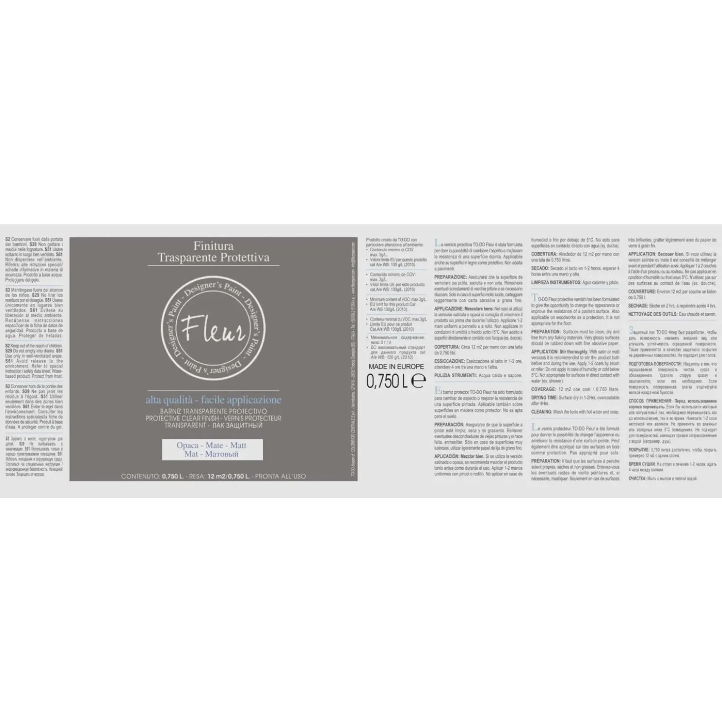 Vernice all`acqua Fleur V03 trasparente opaca 0,75 l