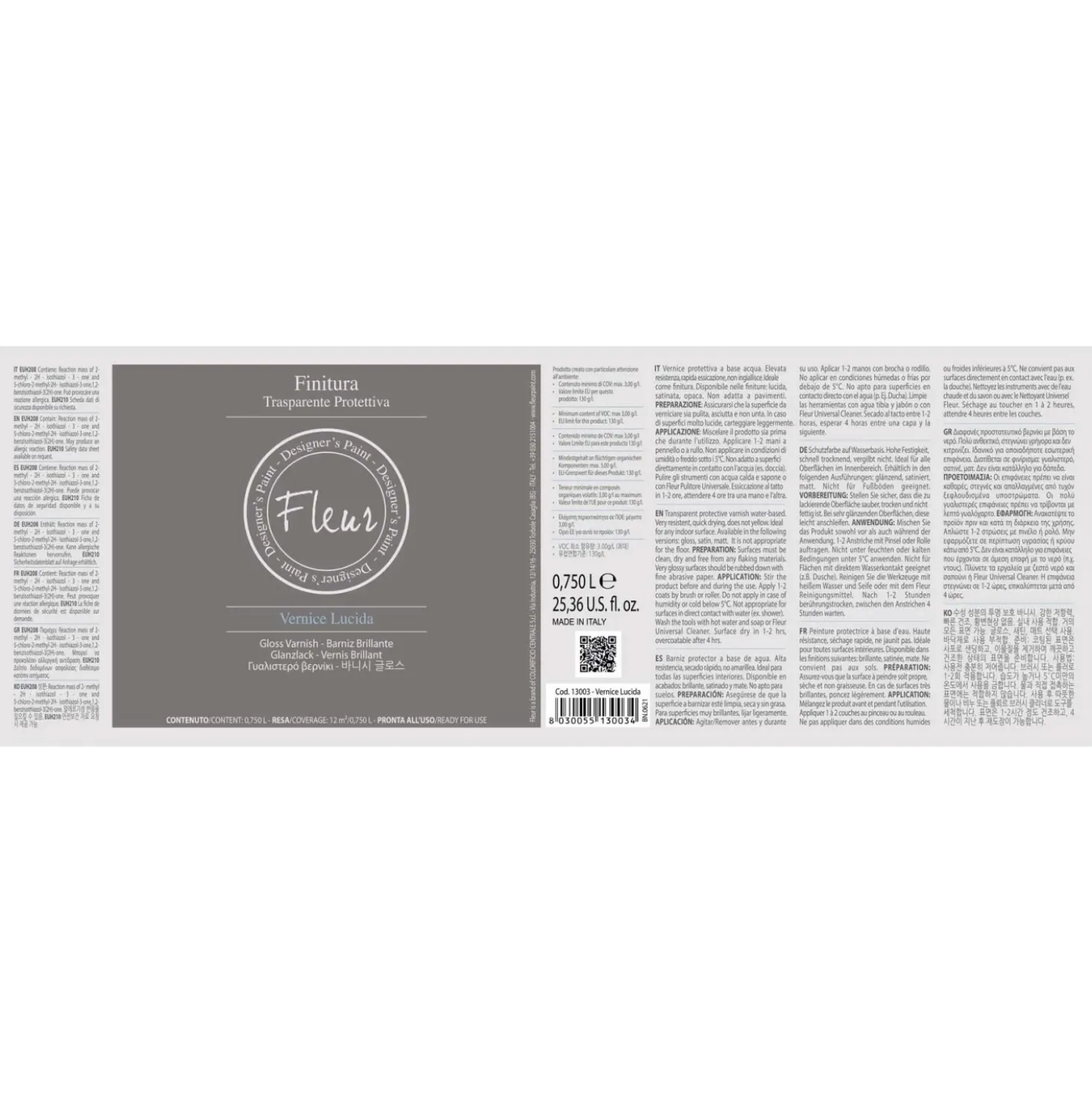 Vernice all`acqua Fleur V01 trasparente lucida 0,75 l