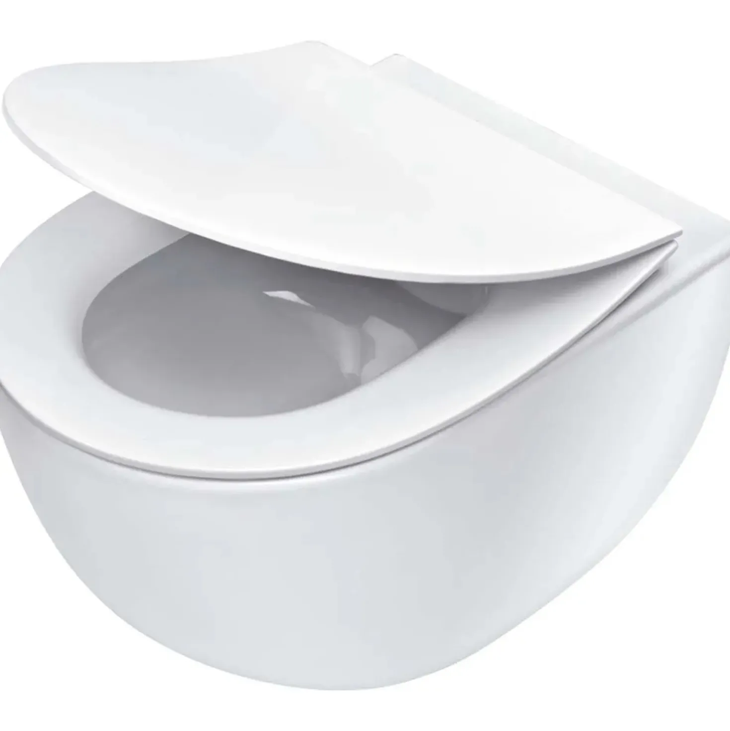 WC sospeso con sedile senza bordo bianco