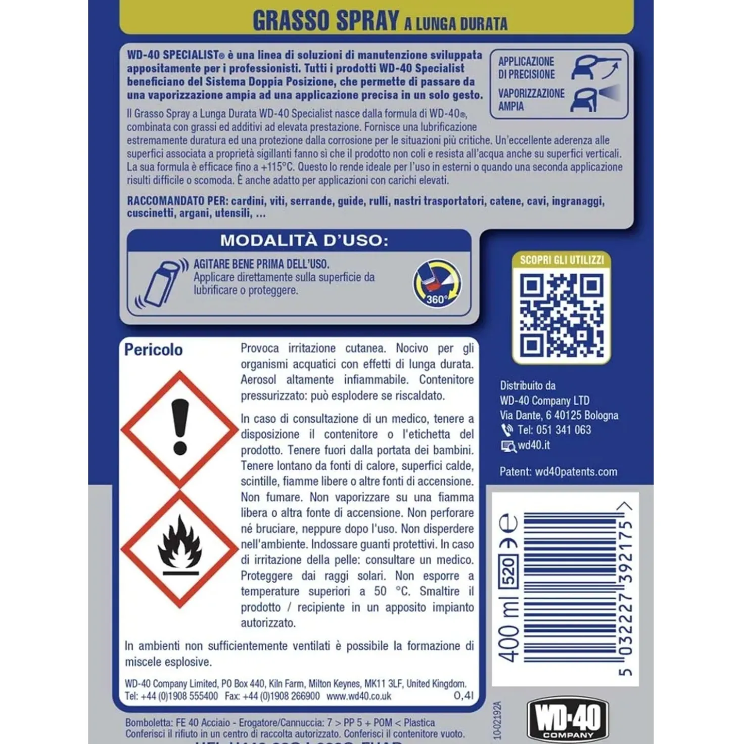 WD-40 Grasso spray Specialist Lunga durata 400 ml