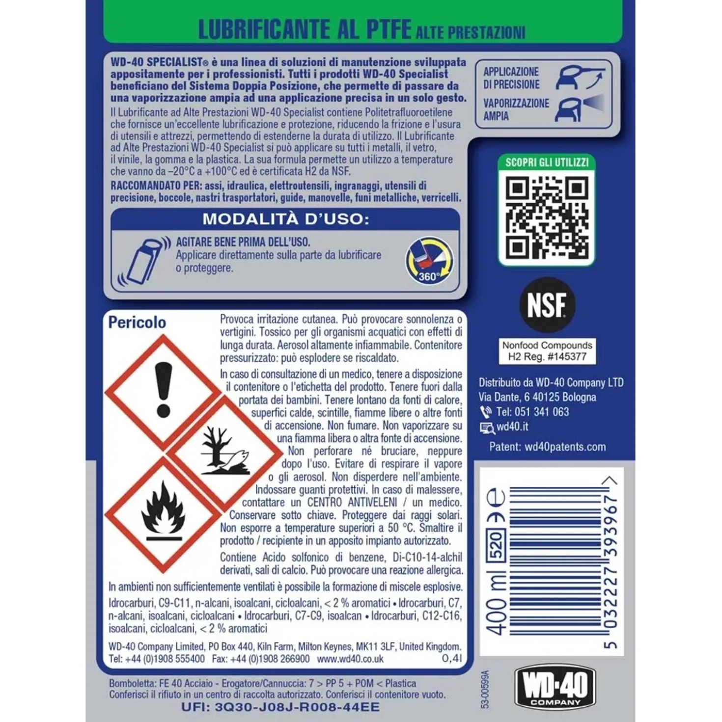 WD-40 Lubrificante spray PTFE alte prestazioni 400 ml