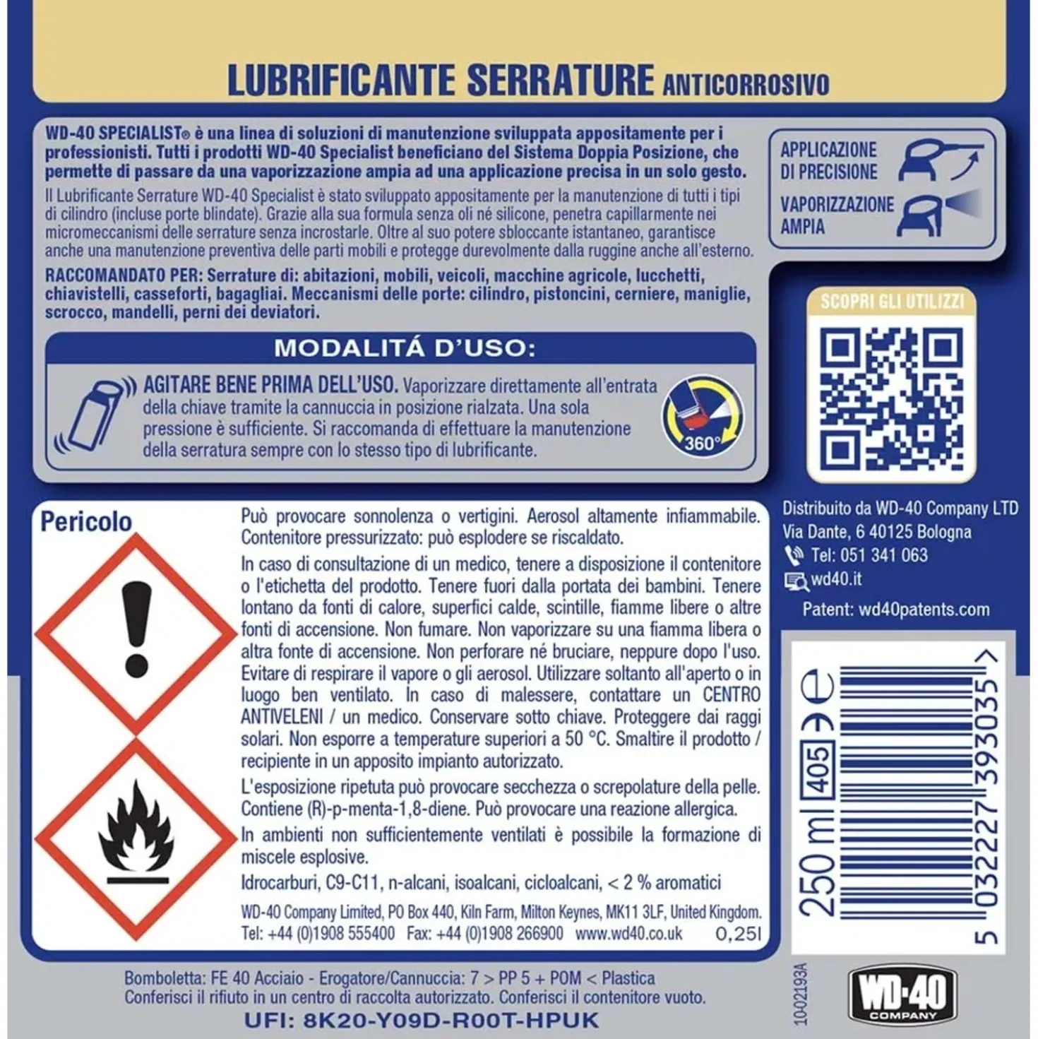 WD-40 Lubrificanti Specialist per serratur 250 ml