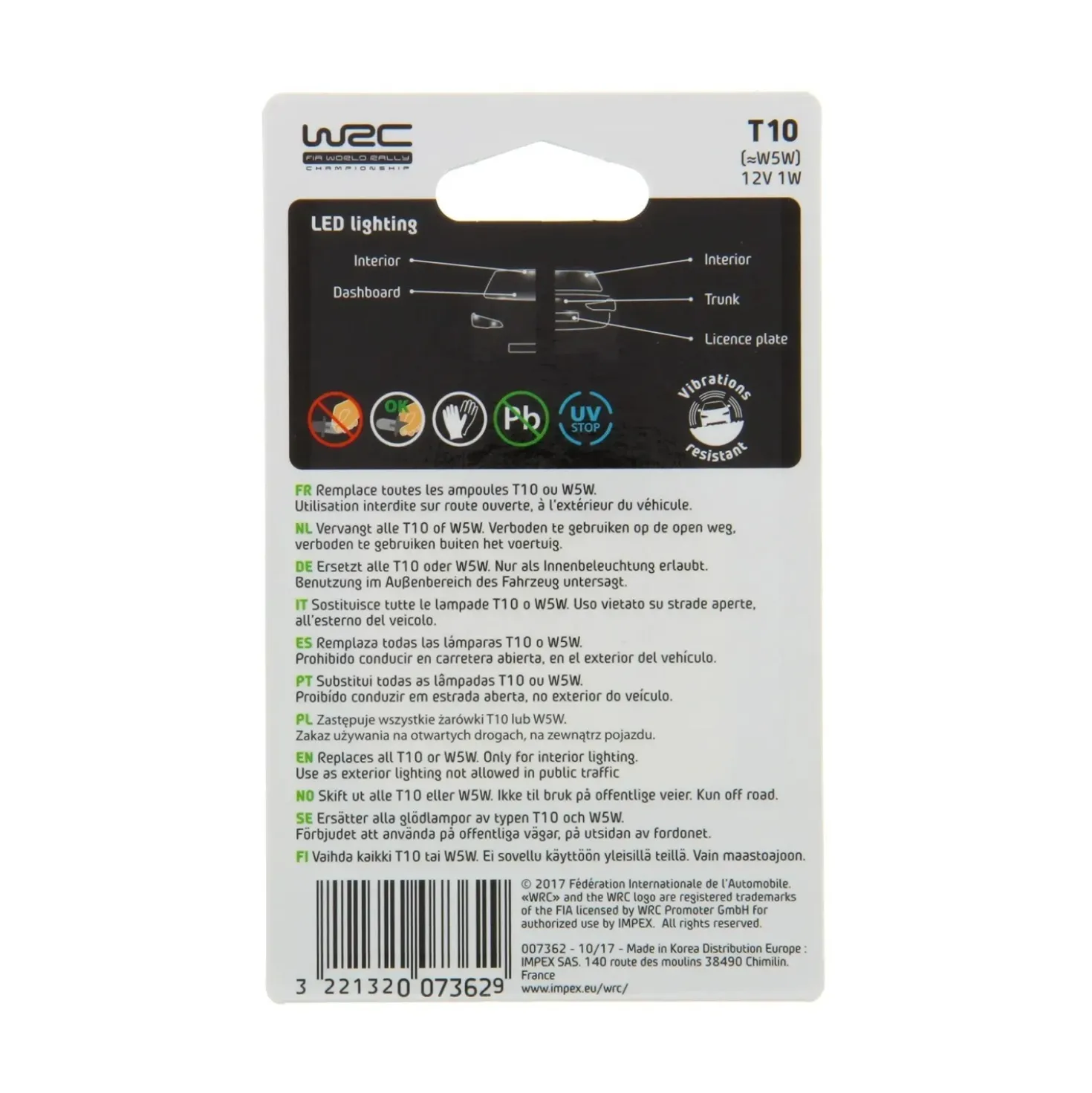 WRC LED 2 lampadine auto T10 12V (W5W)